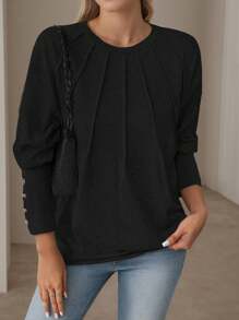 Womens Loose Fluff Granular Fabric Crew Neck Casual Sweatshirt - 黑色 - 查看 1