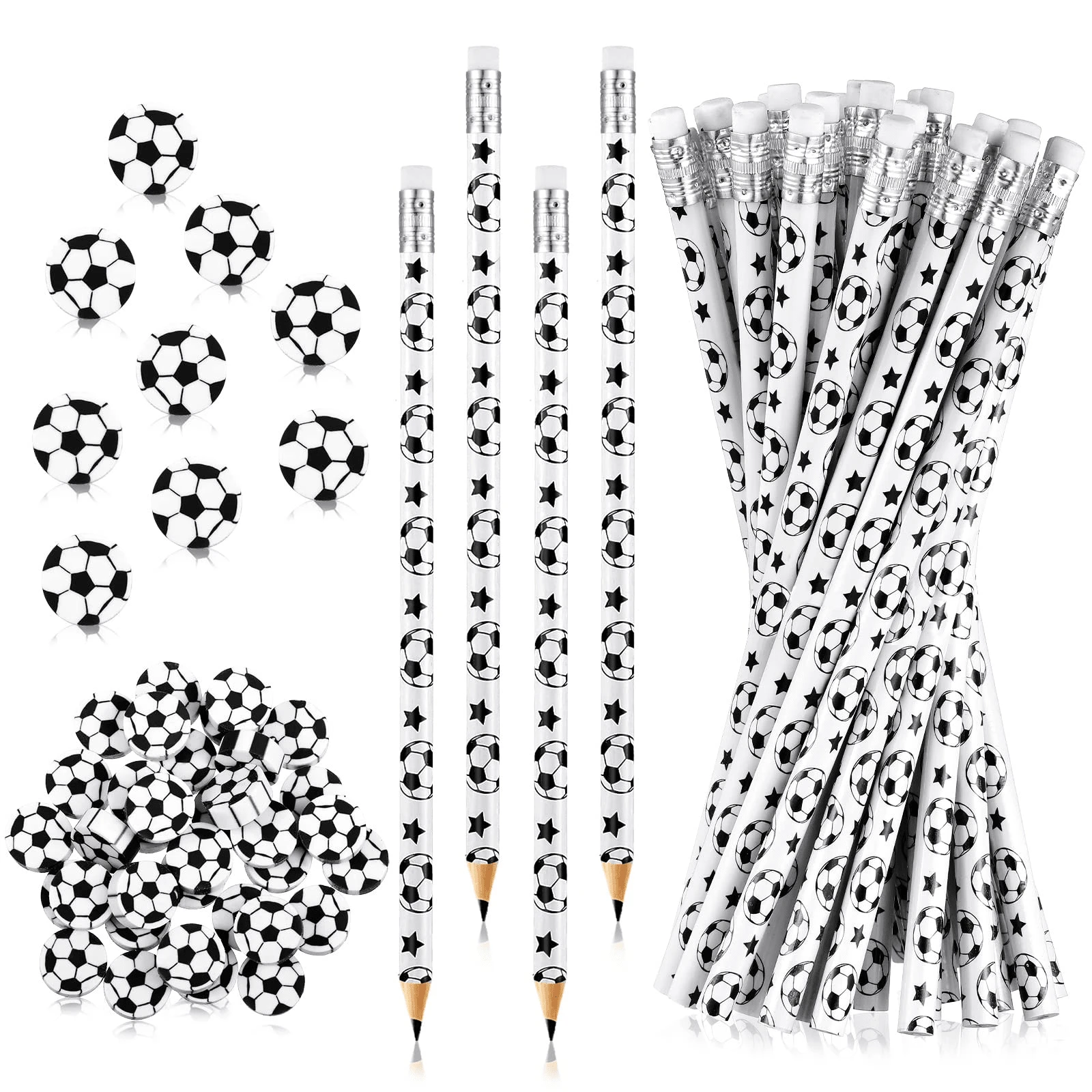 12 Pcs Sports Pencils And 12 Pcs Sports Ball Erasers Fun Wooden Pencils With Sports Eraser For Sports Themed Birthday Party Favors Office Supplies (Soccer),Christmas - White - View 1