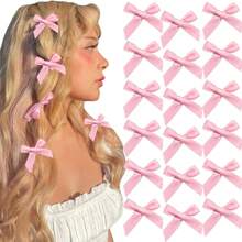 Set de 30/15 pinzas para el cabello con moño de cinta rosa, accesorios para el cabello de moda con pasadores de seda elegante para princesa, decoraciones para el cabello de estilo Y2K hada rosa para uso diario con pinzas