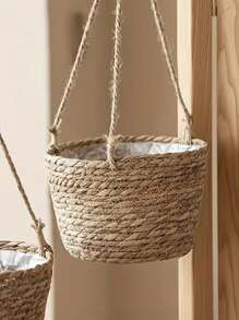 1 chiếc giỏ đan thủ công bằng rơm bồ công anh phong cách mộc mạc treo chậu cây xanh - giỏ treo - Xem 7