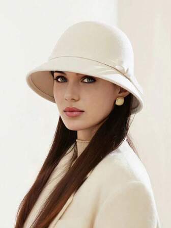 1pc Women Autumn Winter Solid Color Wool Felt Hat, Elegant Vogue French Small Round Top Hat, Suitable For Daily Wear