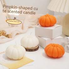 1pc Halloween Yellow And White Creative Pumpkin Aromatherapy Candles Suitable For Holiday Celebrations, Home Decoration, Photography Props, Souvenirs, Gifts, With Fragrance - Multicolor - View 3