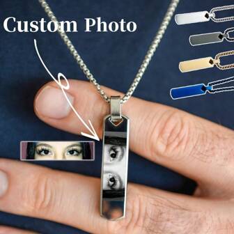 Custom Eye Photo Necklace Engraved Picture Stainless Steel Pendant Necklace Personalized Valentine's Day Gift Gold,Silver,Black,Blue Stylish,Vintage,Contracted,Simple,Unisex,Punk Custom,Personalized,Unique Ideal Gifts For Him Her,Boyfriend,Girlfriend,Dad,Mom,Family,Friends,Pets,Grandparents,Son,Daughter For Anniversaries,For Birthdays,For Daily Wear,For Prom,For Father's Day,For Mother's Day,For Valentine's Day,For Graduation,For Weddings,Customized Fashion Engraved Necklaces,Street Casual Chic,New Year Glamour