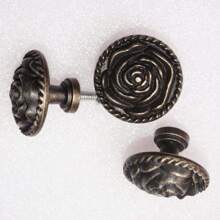 Vintage Rose Cabinet Knobs, Antique Bronze Cupboard Dresser Door Pull Round Zinc Alloy Knob Flower Drawer Handles With 3 Sized Screws For Furniture Kitchen Cupboard Closet Wardrobe - Bronze - View 4