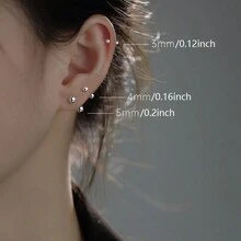 6只装不锈钢豆形耳环，简约球形耳钉，男女皆宜 - 銀色 - 查看 4