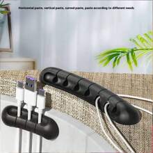 3pcs/1pc Cable Organizer, USB Cable Holder, Self-Adhesive Cable Clips, Earbud Wrap - Black - View 2