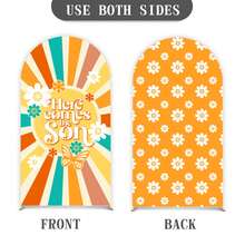 淋浴背景 5 英尺、6 英尺 - 氨纶拱形背景可翻转雏菊圆形拱形背景适用于淋浴派对照相亭工作室道具、生日派对、主题派对背景 - 雛菊款式 - 查看 4