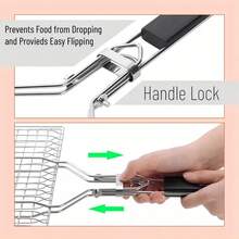 2pc Portable 304 Stainless Steel BBQ Grill With Handle - Multi-Functional Rack For Outdoor Camping And Barbecue - Durable And Rust-Resistant - 銀色 - 查看 7