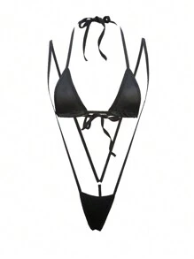 1 set Biancheria intima sexy da donna con triangolo di pizzo, bikini e perizoma, adatto per vacanza e festa