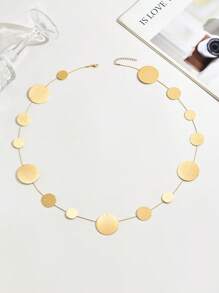1pc New Fashion Versatile Geometric Circle Pendant Long Necklace - Yellow Gold - View 4