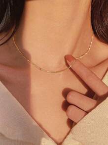 Newsoul 1Pc Real 925 Sterling Silver Luxury Shiny Stackable Thin Clavicle Chain Glitter Necklace For Women Anniversary Gift Original Simple Individual Elegant Designed Sparkling Fine Jewelry - Yellow Gold - View 2