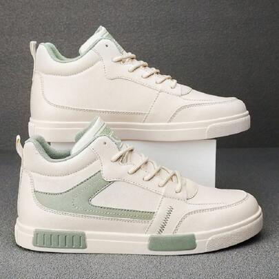 White Men's Skate Shoes, Leather Waterproof Casual Sneakers For Daily Walking