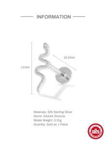 EleRunis 1PC 925 Sterling Silver Dainty Tiny Snake Studs Flat Back Stud Earrings Helix Earrings Cartilage Tragus Piercing Jewelry Gift For Women Man Daily Wear Wedding Party - Silver - View 8