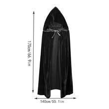 1 件万圣节长斗篷长袍服装女巫角色扮演天鹅绒魔鬼斗篷，圣诞节 - 黑色 - 查看 2