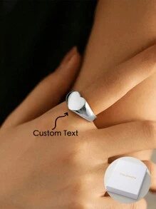 Solid Color Simple And Elegant Heart-Shaped Cut Surface Can Be Carved With English Letters, Patterns, Numbers, Customized Ring, Retro Classic, A Good Quality And Versatile Accessory Gift For Men And Women