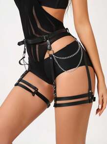 1pc Women's PU Leather Thigh Garter Belt With Sexy Waist Chain For Rave Party Costumes Accessory - Black - View 1