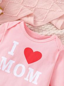 2pcs/Set Cute Baby Girl Letter Print Bodysuit And Printed Pants Set - Pink - View 4