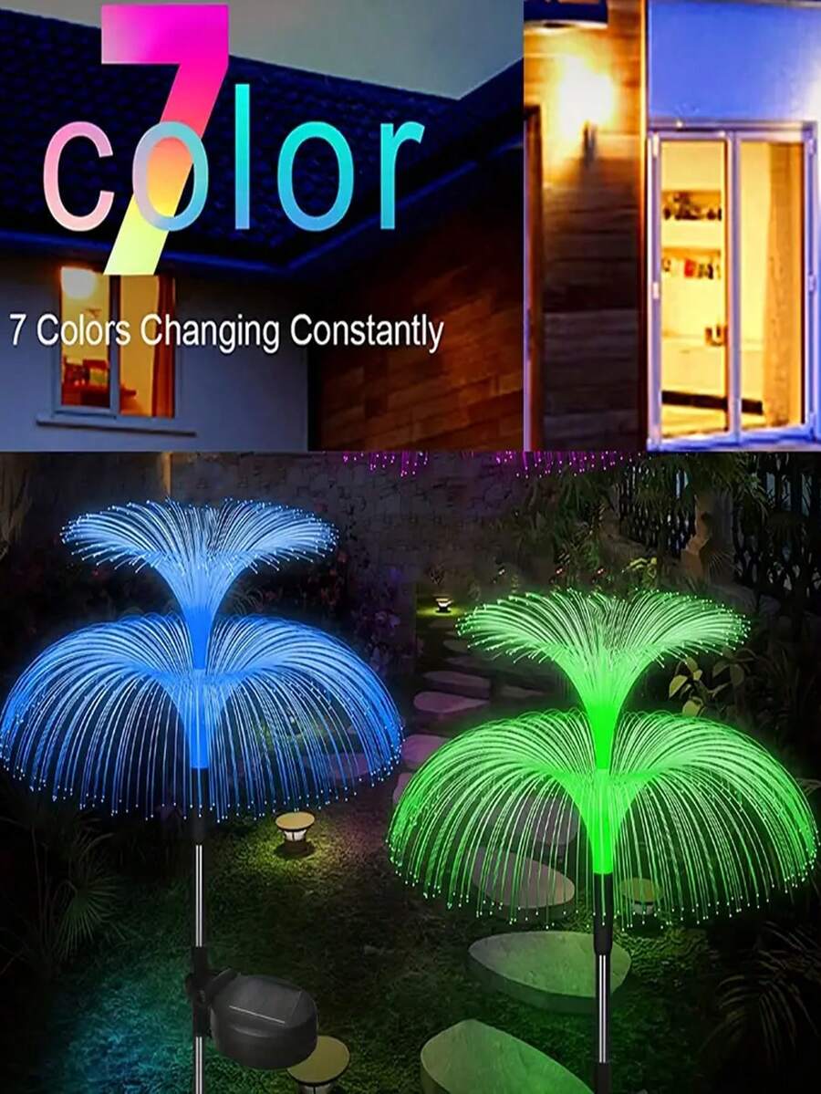 1 件户外太阳能花园灯，7 色变色太阳能水母灯，防水户外太阳能庭院灯，太阳能花灯，适用于小路、露台、后院、草坪、节日装饰