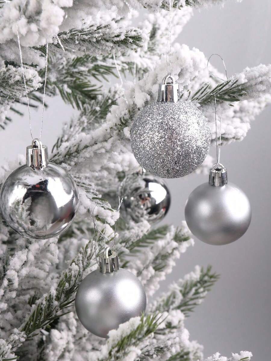 24 quả bóng trang trí Giáng sinh tròn 4cm dùng để trang trí cây thông Noel, đồ dùng tiệc tùng, đồ trang trí Giáng sinh, trang trí phòng mùa đông - Bạc - Xem 1