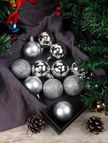 24 quả bóng trang trí Giáng sinh tròn 4cm dùng để trang trí cây thông Noel, đồ dùng tiệc tùng, đồ trang trí Giáng sinh, trang trí phòng mùa đông - Bạc - Xem 3