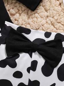 女宝宝春秋季休闲可爱时尚服装字母奶牛印花圆领长袖连体衣+裤子+帽子+头巾四件套 - 黑色 - 查看 4