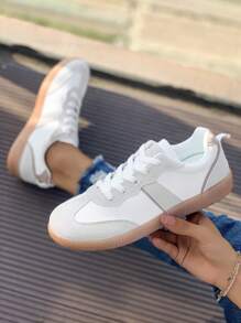 2025新款时尚女式轻便舒适橡胶底运动鞋，柔软防滑户外休闲鞋 - 米色 - 查看 2