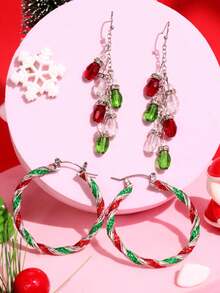 1 对时尚个性化圣诞灯圆形耳环，简约百搭女士节日派对首饰 - 彩色 - 查看 11