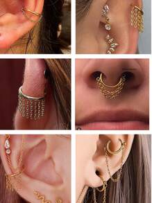 1PC 316L Stainless Steel Chain Dangle Ear Cartilage Tragus Septum Piercing Ring Nose Piercing Rings Body Piercing Jewelry - As Shown - View 3