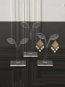 3pcs Acrylic Transparent Leaf-Shaped Earring Display Stand Jewelry Organizerjewelry Box,Jewellery Box,Jewelry Organiser For Women And Girls,Jewelry Holder, Ideal For Halloween Earrings,Necklace,Rings,And Wedding Accessories;Also Suitable For Home Decor And Bridesmaid Gift,Room Decor - Multicolor - View 6