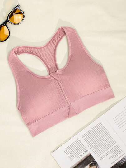 1pc Women Roze Zipper Front Padded Seamless Stretchy Sports BH view 5