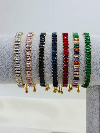 1pc Adjustable Size Stainless Steel Zirconia Bracelet, Available In Multiple Colors For Women