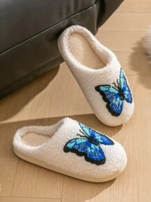 Cartoon Butterfly Design Women's Autumn&Winter Soft And Warm Fluffy Slippers Anti-Skid Home Indoor Bedroom Comfortable Casual Plush House Slippers - White - View 5