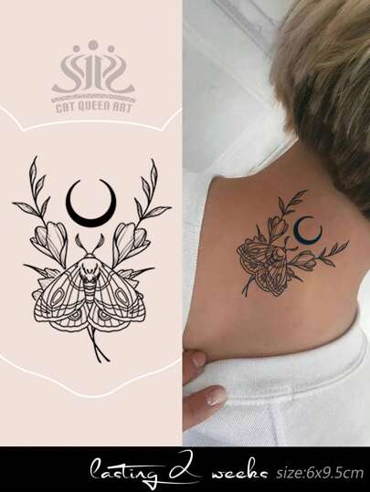 Temporary Tattoo Stickers, Minimalist Crescent Moon, Moth, Leaf Design, Suitable For Y2K Music Festival, Valentine's Day, Carnival, DIY Party Gifts, 1-2 Weeks Waterproof Fade-Resistant, Natural Plant Ingredients