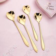4/8pcs/Pack Heart-Shaped Mirrored Stainless Steel Coffee Spoons, One-Piece Design, Stirring Spoon, Dessert Spoon, Gift Christmas Gift