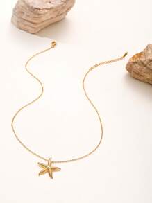 3 件 18K 镀金不锈钢海滩海星设计耳环、戒指和吊坠套装，防水，适合日常佩戴，礼物 - 海星 - 查看 9