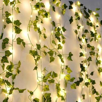 Bộ 5 món, 20 đèn LED/2m, 50 đèn LED/5m, 100 đèn LED/10m Dây đèn giả, thích hợp trang trí phòng, vòng hoa thường xuân giả, cây treo, lá xanh nhân tạo, trang trí thẩm mỹ phòng ngủ, thích hợp trang trí nhà cửa, sân vườn, tường, đám cưới.