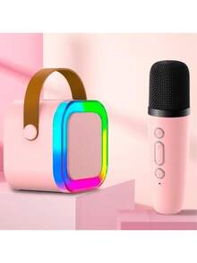 Mini Wireless Karaoke Kit Microphone Speaker RGB Lights Portable Sound Box - Màu Hồng baby - Xem 1