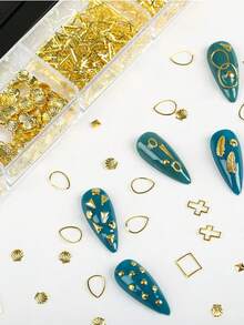 1box Nail Rivet Mix Styles Small Nail Metal Rivets Charms Gold For DIY Nails Decoration 3D Nail Rivets Studs - Gold - View 4