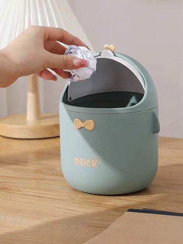 Cubo de basura de escritorio con diseño de pingüino y tapa, papelera para oficina, sala de estar, dormitorio, cocina, baño, hogar, suministros para el hogar