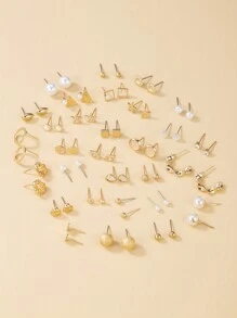 1 Bộ 30 Đôi Hoa Pha Lê Thời Trang, Lá, Ngọc Trai, Hoa Tai Đính Đá Hình Trái Tim Bộ Quà Tặng Cho Phụ Nữ, Trang Sức Kim Loại Tinh Tế Đeo Hàng Ngày Ngày Lễ Tình Nhân, Mẹ, Mẹ, Ngày Của Mẹ, Quà Tặng - Vàng - Xem 2