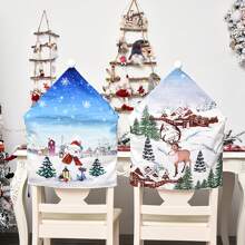 1pc/3pcs New Printed Velvet Chair Cover, Santa Claus, Snowman, Deer Pattern Chair Backrest Cover, Christmas Snowy House Chair Cover, Anti-Pollution And Dustproof Slipcover, Christmas Scene Party Decor, Suitable For Home, Kitchen, Dining Room, Farmhouse Decor, Party Decoration,Christmas