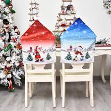 1pc/3pcs New Printed Velvet Chair Cover, Santa Claus, Snowman, Deer Pattern Chair Backrest Cover, Christmas Snowy House Chair Cover, Anti-Pollution And Dustproof Slipcover, Christmas Scene Party Decor, Suitable For Home, Kitchen, Dining Room, Farmhouse Decor, Party Decoration,Christmas