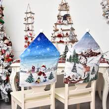 1pc/3pcs New Printed Velvet Chair Cover, Santa Claus, Snowman, Deer Pattern Chair Backrest Cover, Christmas Snowy House Chair Cover, Anti-Pollution And Dustproof Slipcover, Christmas Scene Party Decor, Suitable For Home, Kitchen, Dining Room, Farmhouse Decor, Party Decoration,Christmas