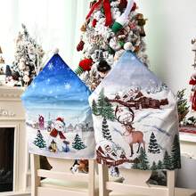 1pc/3pcs New Printed Velvet Chair Cover, Santa Claus, Snowman, Deer Pattern Chair Backrest Cover, Christmas Snowy House Chair Cover, Anti-Pollution And Dustproof Slipcover, Christmas Scene Party Decor, Suitable For Home, Kitchen, Dining Room, Farmhouse Decor, Party Decoration,Christmas