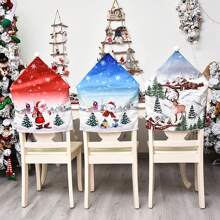 1pc/3pcs New Printed Velvet Chair Cover, Santa Claus, Snowman, Deer Pattern Chair Backrest Cover, Christmas Snowy House Chair Cover, Anti-Pollution And Dustproof Slipcover, Christmas Scene Party Decor, Suitable For Home, Kitchen, Dining Room, Farmhouse Decor, Party Decoration,Christmas