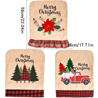 1 件/3 件套圣诞椅背套，卡通刺绣亚麻椅套，创意圣诞红花、圣诞树、红色卡车装饰椅套，防尘家居装饰，适用于客厅、厨房、餐桌、派对、圣诞节