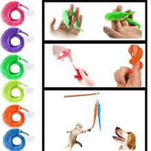 10pcs Magic Pieces Fuzzy Worm Toys, String Worm Pets Fuzzy Worms On String Bulk Trick Toy Party Favors For Party Favor Pet Cat Random Color - Multicolor - View 3