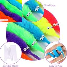10pcs Magic Pieces Fuzzy Worm Toys, String Worm Pets Fuzzy Worms On String Bulk Trick Toy Party Favors For Party Favor Pet Cat Random Color - Multicolor - View 4