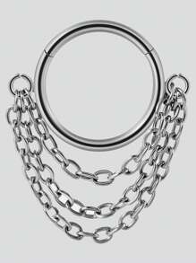 1PC 316L Stainless Steel Chain Dangle Ear Cartilage Tragus Septum Piercing Ring Nose Piercing Rings Body Piercing Jewelry - As Shown - View 10