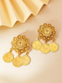 2 件时尚镀金硬币吊坠胸针镂空花朵设计围巾纽扣袖扣库尔德新娘礼服珠宝礼物情人节、妈妈、母亲、母亲节、礼物